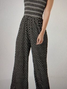 Fat Face Black and Cream Wide-Leg Printed Jumpsuit